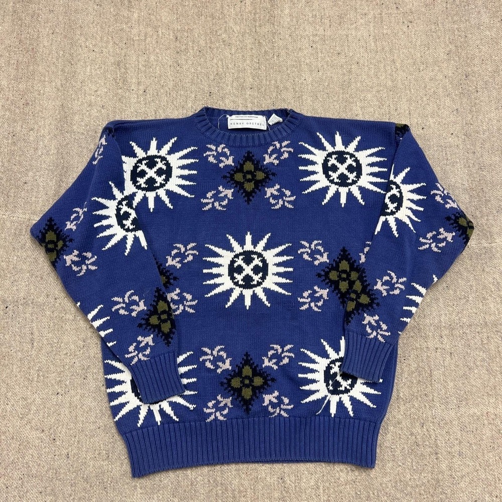Vintage Henry Grethel Sweater Mens Medium Blue 1990s
